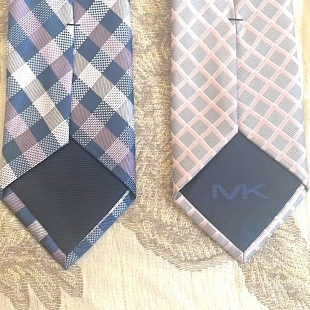 Brand New Michael Kors Set of 2 Ties Checkered Plaid Satin Sheen Business Office